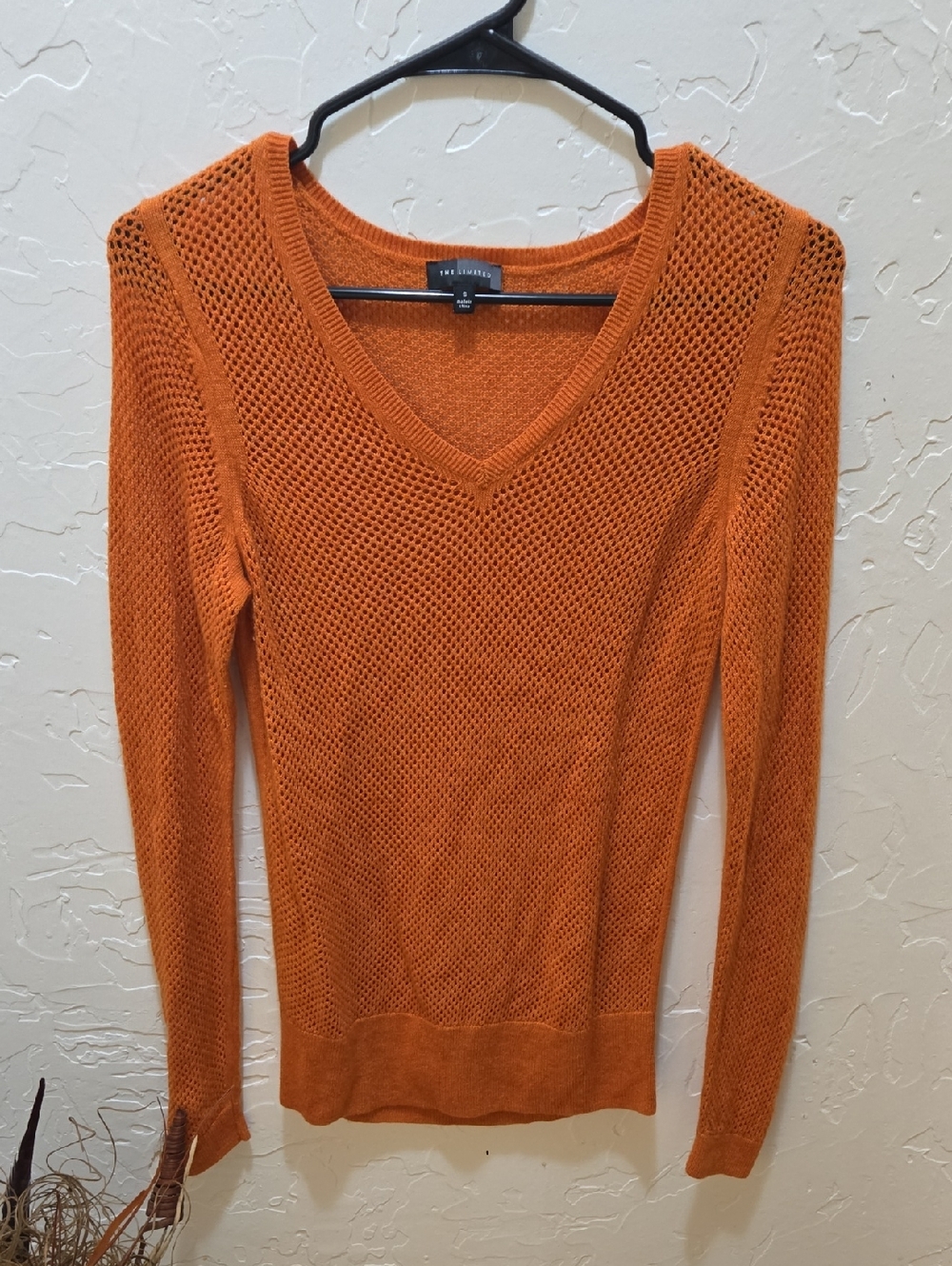 The Limited Orange Open-Knit V-Neck Sweater